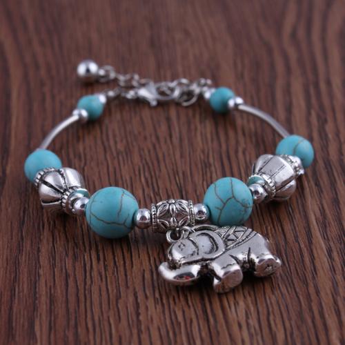 Bracelet en alliage de zinc, avec turquoise, avec 5.5cm chaînes de rallonge, bijoux de mode & unisexe & sculpté, Longueur:16.5 cm, Vendu par PC