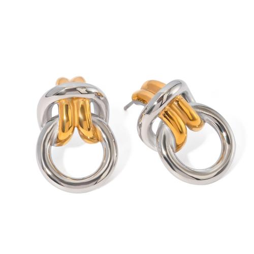 Stainless Steel Stud Earrings, 304 Stainless Steel, plated, fashion jewelry & for woman & two tone, Sold By Pair