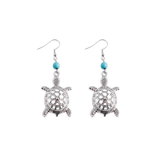 Tibetan Style Drop Earrings, with turquoise, Turtle, fashion jewelry & for woman & hollow, Sold By Pair