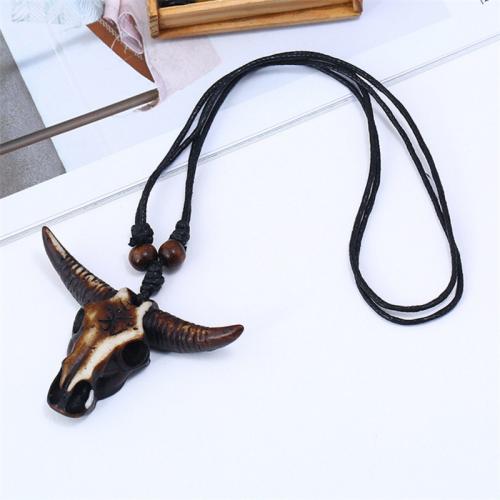 Cowhide Necklace, with PU Leather & Wax Cord & Wood & Tibetan Style, handmade, fashion jewelry & for man, Length:Approx 43 cm, Sold By PC