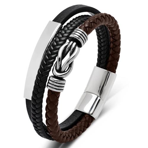 PU Leather Cord Bracelets, 304 Stainless Steel, with PU Leather, handmade, Unisex & different size for choice, more colors for choice, Sold By PC