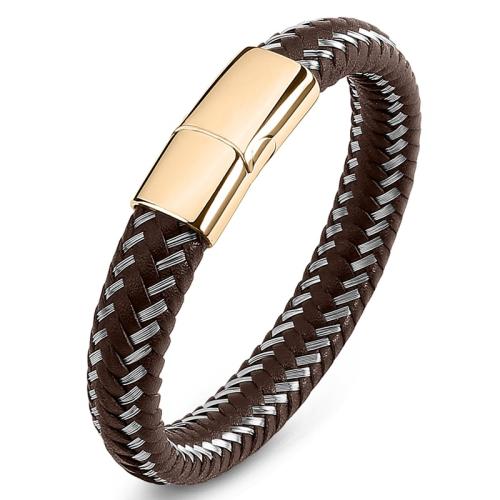 Bracelets cordon PU, Acier inoxydable 304, avec cuir PU, fait à la main, unisexe & normes différentes pour le choix, plus de couleurs à choisir, Vendu par PC