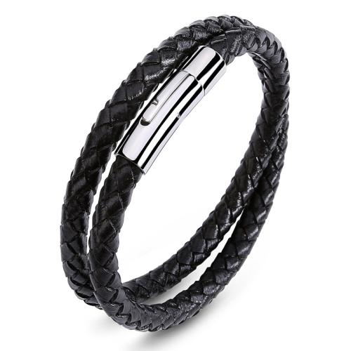 PU Leather Cord Bracelets, 304 Stainless Steel, with PU Leather, handmade, Unisex & different size for choice, more colors for choice, Sold By PC