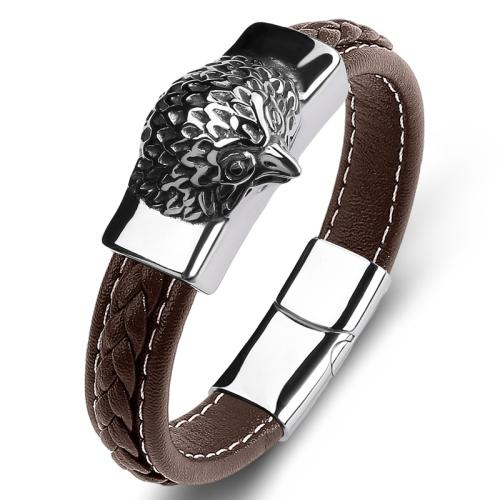 PU Leather Cord Bracelets 304 Stainless Steel with PU Leather handmade Unisex  Sold By PC