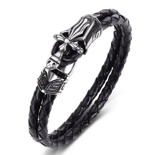 PU Leather Cord Bracelets 304 Stainless Steel with PU Leather handmade Unisex Sold By PC