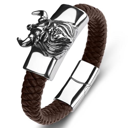 PU Leather Cord Bracelets 304 Stainless Steel with PU Leather handmade Unisex  Sold By PC