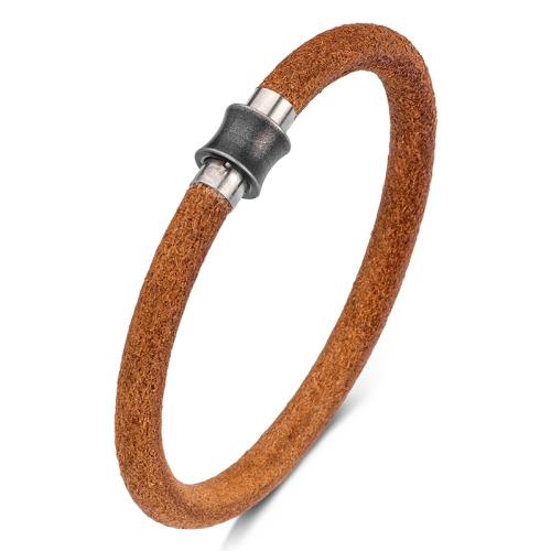 PU Leather Cord Bracelets, 304 Stainless Steel, with PU Leather, handmade, Unisex & different size for choice, brown, Sold By PC