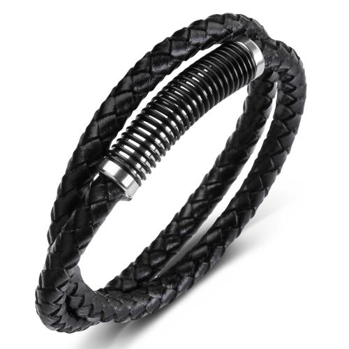 Bracelets cordon PU, Acier inoxydable 304, avec cuir PU, fait à la main, unisexe & normes différentes pour le choix, plus de couleurs à choisir, Vendu par PC