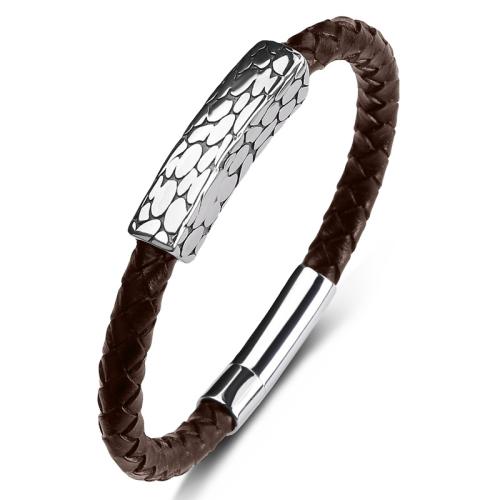 PU Leather Cord Bracelets, 304 Stainless Steel, with PU Leather, handmade, Unisex & different size for choice, more colors for choice, Sold By PC