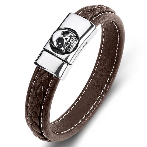 PU Leather Cord Bracelets 304 Stainless Steel with PU Leather handmade Unisex  Sold By PC