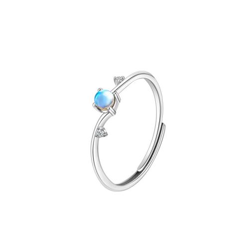 Zircon cubique Micro Pave Sterling Silver Rings, argent sterling 925, avec Moonstone, poli, pavé de micro zircon & pour femme, couleur platine, Vendu par PC