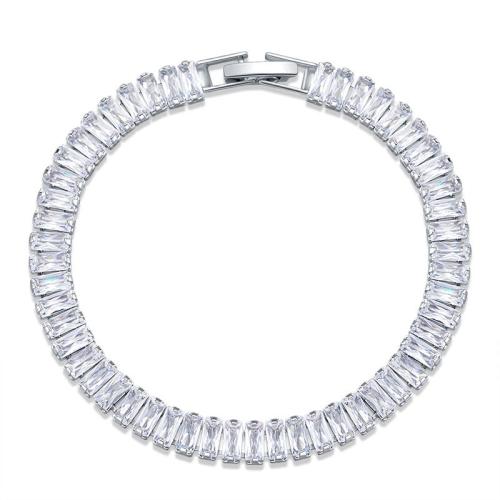 Bracelet cubique en laiton zircon pavent, styles différents pour le choix & pavé de micro zircon & pour femme, couleur platine, Vendu par PC