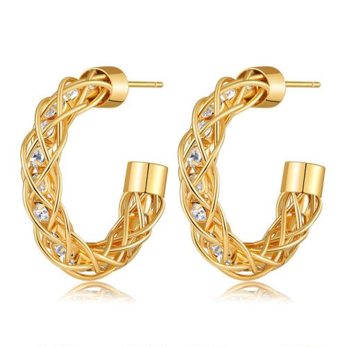 Cubic Zirconia Micro Pave Brass Earring, micro pave cubic zirconia & for woman, golden, Sold By Pair