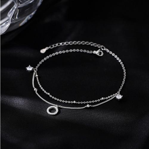 Fashion Sterling Silver Anklet, 925 Sterling Silver, with 4cm extender chain, micro pave cubic zirconia & for woman, platinum color, Length:Approx 20 cm, Sold By PC