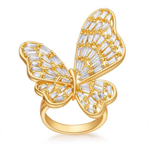 Cúbicos Circonia Micro Pave anillo de latón, metal, micro arcilla de zirconia cúbica & para mujer, dorado, Vendido por UD