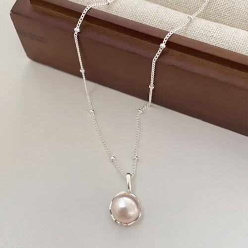 Collares de Plata Esterlina, plata de ley 925, con Perlas plásticas, con 5.5cm extender cadena, para mujer, plateado, longitud:aproximado 40 cm, Vendido por UD