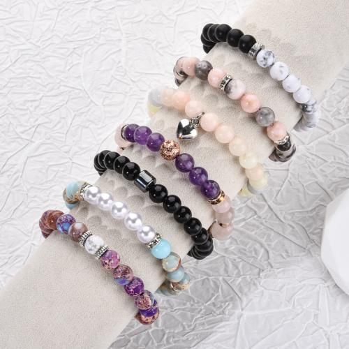 Pulseiras de pedras preciosas, misto de pedras semi-preciosas, with Pedra natural & fio elástico, materiais diferentes para a escolha & unissex & Vario tipos a sua escolha, Mais cores pare escolha, comprimento 19 cm, vendido por PC