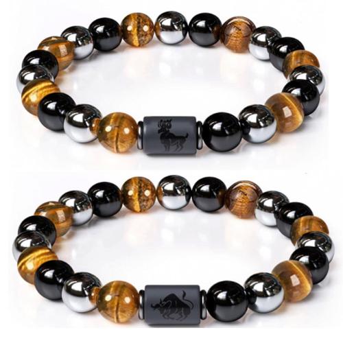 Naturlige Tiger Eye Armbånd, med obsidian & Hæmatit, Unisex & forskellig størrelse for valg & forskellige stilarter for valg, flere farver til valg, Solgt af PC