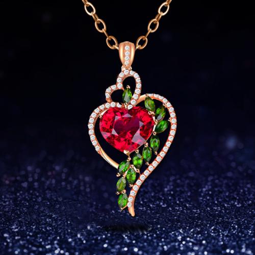 Tibetan Style Jewelry Necklace, with Ruby, Heart, plated, different styles for choice & for woman & with rhinestone, more colors for choice, Length:45 cm, Sold By PC