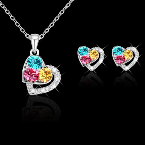 Tibetan Style Jewelry Sets, Stud Earring & necklace, Heart, plated, different styles for choice & for woman & with rhinestone, more colors for choice, nickel, lead & cadmium free, Length:45 cm, Sold By PC