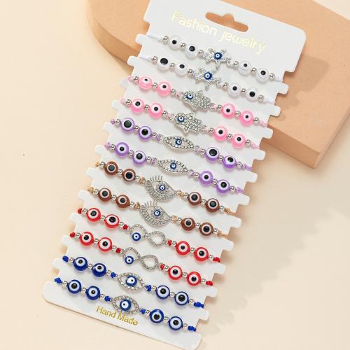 Evil Eye Jewelry Bracelet, Tibetan Style, with Polyamide & Resin, plated, evil eye pattern & for woman & with rhinestone, mixed colors, nickel, lead & cadmium free, Sold By Set