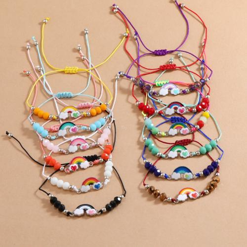 Tibetan Style Bracelet, with Polyamide & Glass & Copper Coated Plastic, Rainbow, plated, for woman & enamel, mixed colors, nickel, lead & cadmium free, Sold By Set