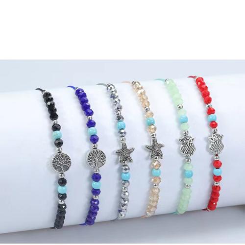 Tibetan Style Bracelet, with Polyamide & Glass, plated, Unisex, mixed colors, nickel, lead & cadmium free, Length:18-26 cm, Sold By Set