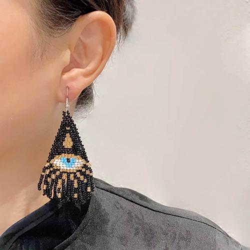 Fashion Fringe Earrings, Tibetan Style, with Cotton Thread & Seedbead, plated, evil eye pattern & for woman, mixed colors, nickel, lead & cadmium free, Sold By Pair