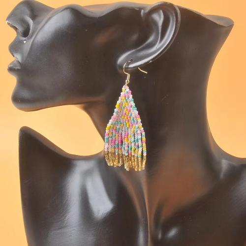 Fashion Fringe Earrings, Tibetan Style, with Cotton Thread & Seedbead, plated, for woman, mixed colors, nickel, lead & cadmium free, Sold By Pair