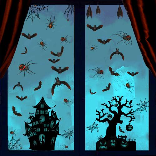 PVC Plastic Window Stickers with Paper printing Halloween Design & waterproof Sold By Set