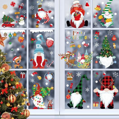 PVC Plastic Christmas Stickers with Paper printing & waterproof Sold By Set