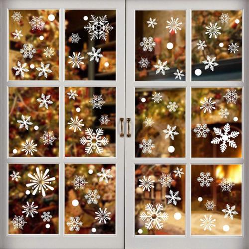 PVC Plastic Christmas Stickers, with Paper, Snowflake, printing, different designs for choice & waterproof, 200x300mm, Sold By Set