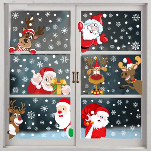 plástico PVC Pegatina de pared de Navidad, con Papel, Impresión, diferentes patrones para la opción & impermeable & cara doble, Vendido por Set