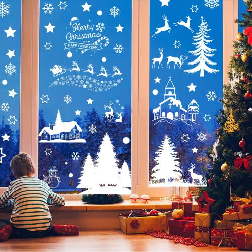 PVC Plastic Christmas Stickers, with Paper, printing, different designs for choice & waterproof & double-sided, 200x300mm, Sold By Set