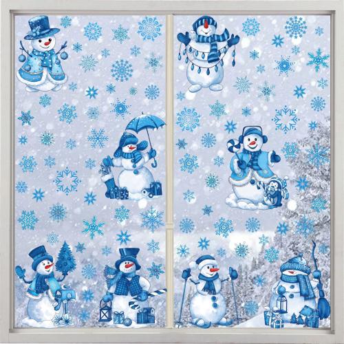 plastique PVC Autocollants de Noël, avec papier, bonhomme de neige, Impression, imperméable & double face, bleu, 200x300mm, Vendu par fixé