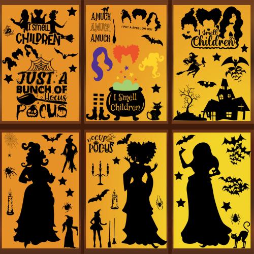 PVC-muovi Ikkuna tarrat, kanssa Paperi, Tulostaminen, Halloween Design & Erilaisia ​​malleja valinta & vedenpitävä & kaksipuolinen, 200x300mm, Myymät set