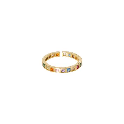 Anel de bronze pavimentar cúbico Circonia Micro, cobre, joias de moda & micro pavimento em zircônia cúbica & para mulher, dourado, Inner diameter 17mm, vendido por PC