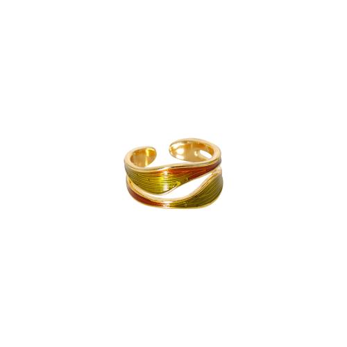 Brass Finger Ring 18K gold plated fashion jewelry & for woman & enamel golden Inner diameter 17mm Sold By PC