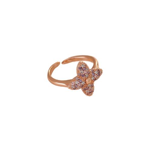 Cubic Zirconia Micro Pave Brass Ring, fashion jewelry & micro pave cubic zirconia & for woman, rose gold color, Inner diameter 17mm, Sold By PC