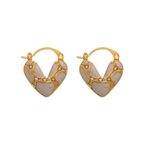 Brass Leverback Earring, Heart, 18K gold plated, fashion jewelry & for woman & with rhinestone, more colors for choice, 21x19mm, Sold By Pair