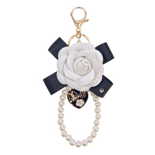 Bag Purse Charms Keyrings Keychains Zinc Alloy with PU Leather & Plastic Pearl for woman 190mm Sold By PC