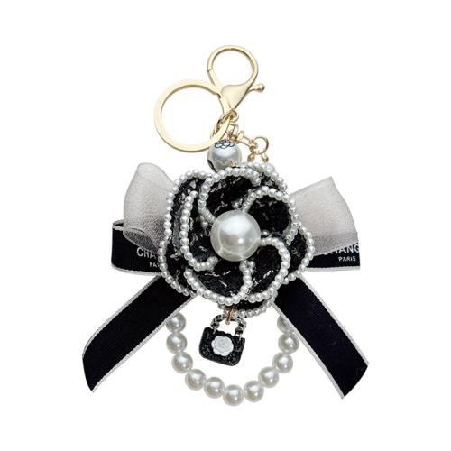 Bag Purse Charms Keyrings Keychains, Tibetan Style, with Cloth & Plastic Pearl, for woman, more colors for choice, 165mm, Sold By PC