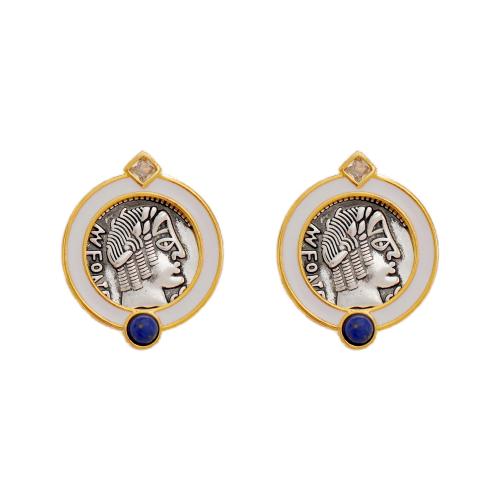 Cubic Zirconia Micro Pave Brass Earring with Lapis Lazuli 18K gold plated fashion jewelry & micro pave cubic zirconia & for woman Sold By Pair