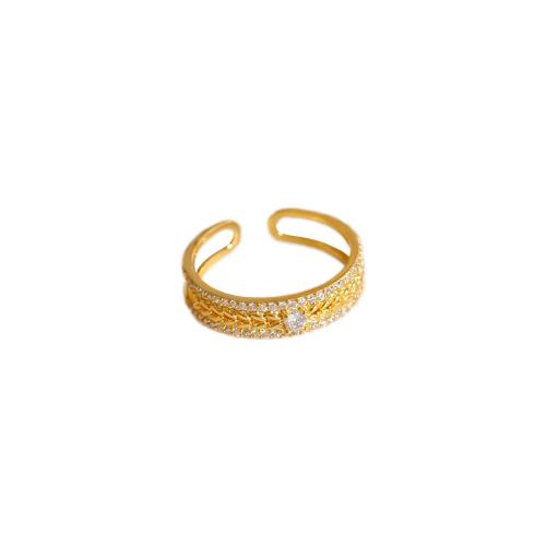 Cubique anneau en laiton Circonia Micro Pave, bijoux de mode & pavé de micro zircon & pour femme, doré, Inner diameter 17mm, Vendu par PC