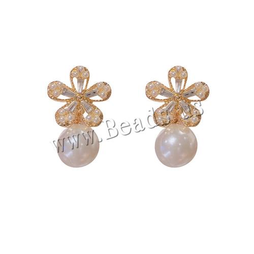 Boucle d'oreille dormeuse en alliage de zinc, avec perle de plastique, bijoux de mode & pour femme & avec strass, plus de couleurs à choisir, 31x17mm, Vendu par paire