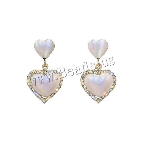 Tibetan Style Stud Earring, with Plastic Pearl, Heart, fashion jewelry & for woman & with rhinestone, golden, 35x15mm, Sold By Pair