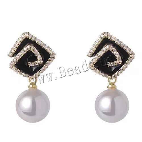 Tibetan Style Stud Earring, with Plastic Pearl, fashion jewelry & for woman & with rhinestone, 25x13mm, Sold By Pair