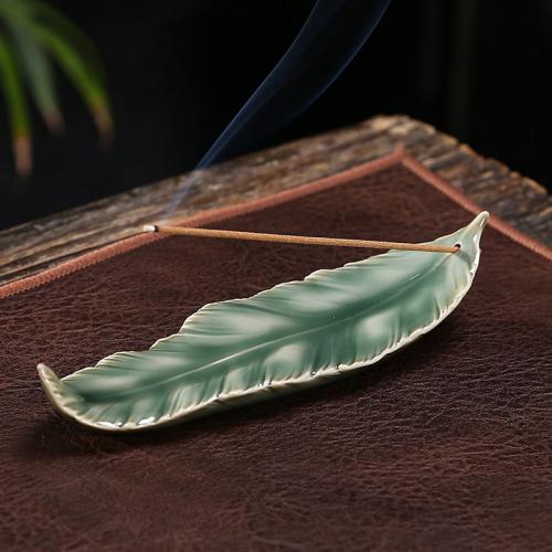 Traditional Ceramic Inserted Burner Incense Seat, Porcelain, Feather, for home and office & durable, 134x40x26mm, Sold By PC