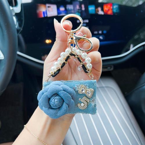 Bag Purse Charms Keyrings Keychains Cloth with Plastic Pearl handmade multifunctional & for woman Sold By PC