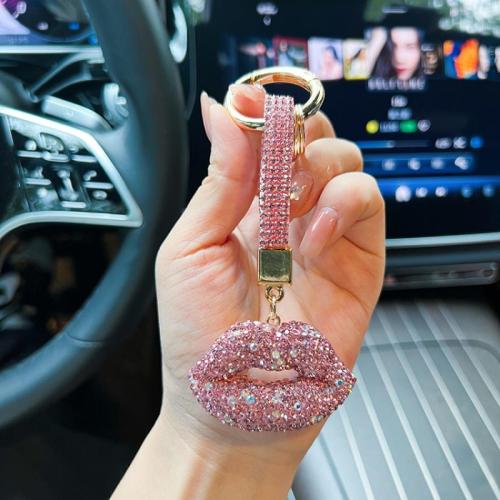 Bag Purse Charms Keyrings Keychains Clay with Zinc Alloy Lip multifunctional & for woman & with rhinestone 130mm Sold By PC